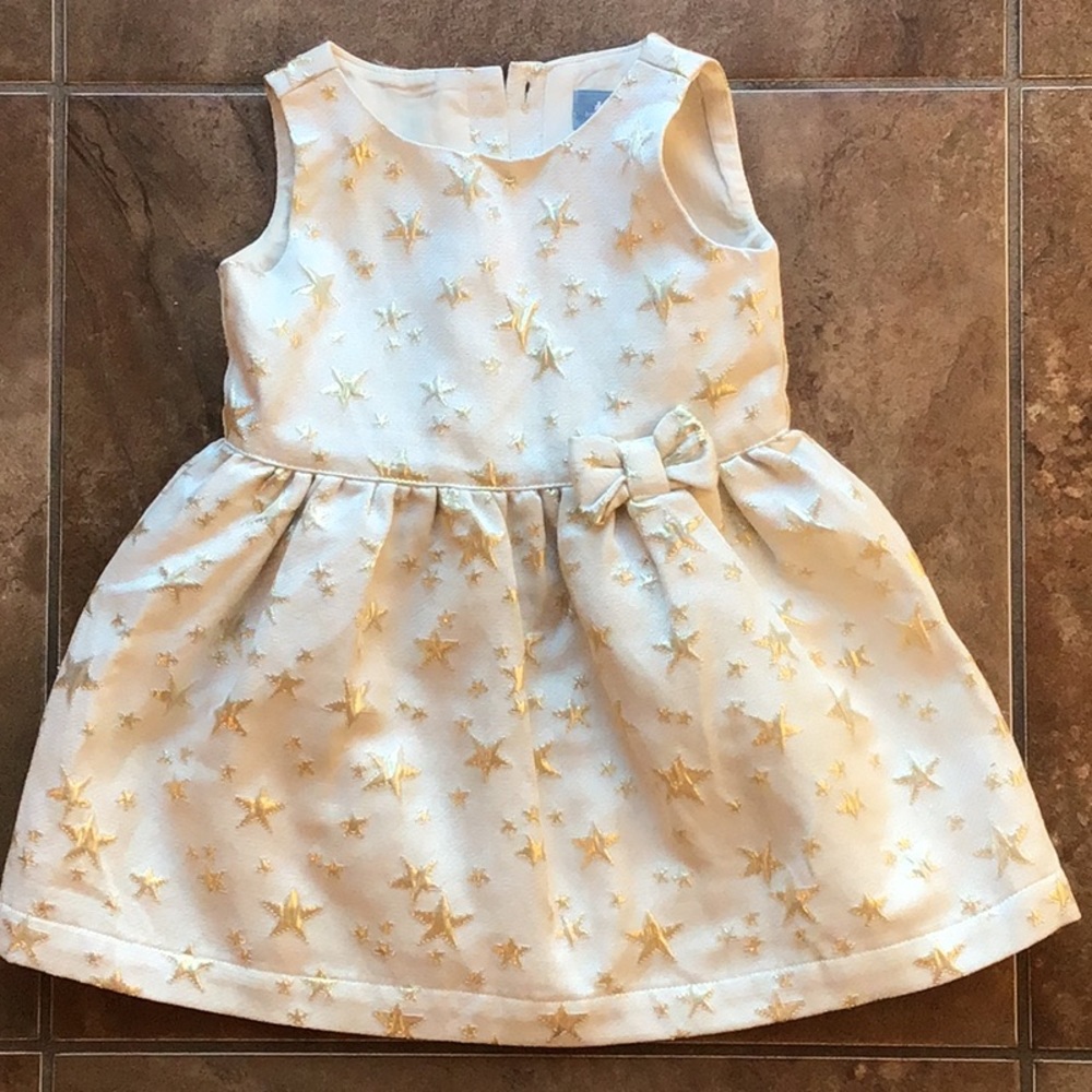 Baby Gap off white jacquard fabric star dress